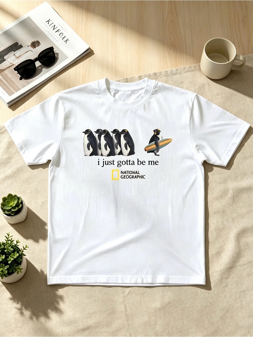 National Geographic Men’s White 'I Just Gotta Be Me' Penguin Graphic Tee